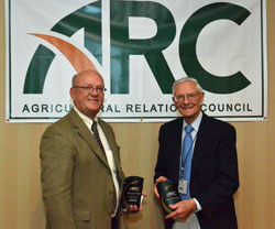 The first two members of the newly established Agricultural Public Relations Hall of Fame were inducted. Lyle Orwig, Charleston Orwig, (left) and Don Lerch, retired.